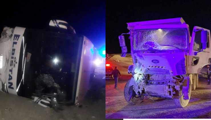 yolcu otobüsü ile kamyon çarpıştı; 12 yaralı