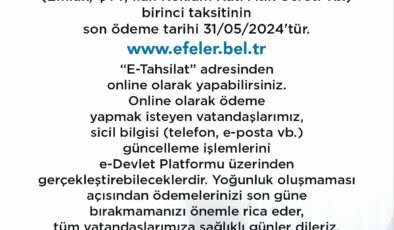 Aydın Efeler Belediyesi’nden vergi ödemesi hatırlatması