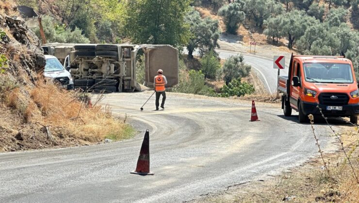 Kontrolden çıkan malzeme yüklü kamyon devrildi: 1 yaralı